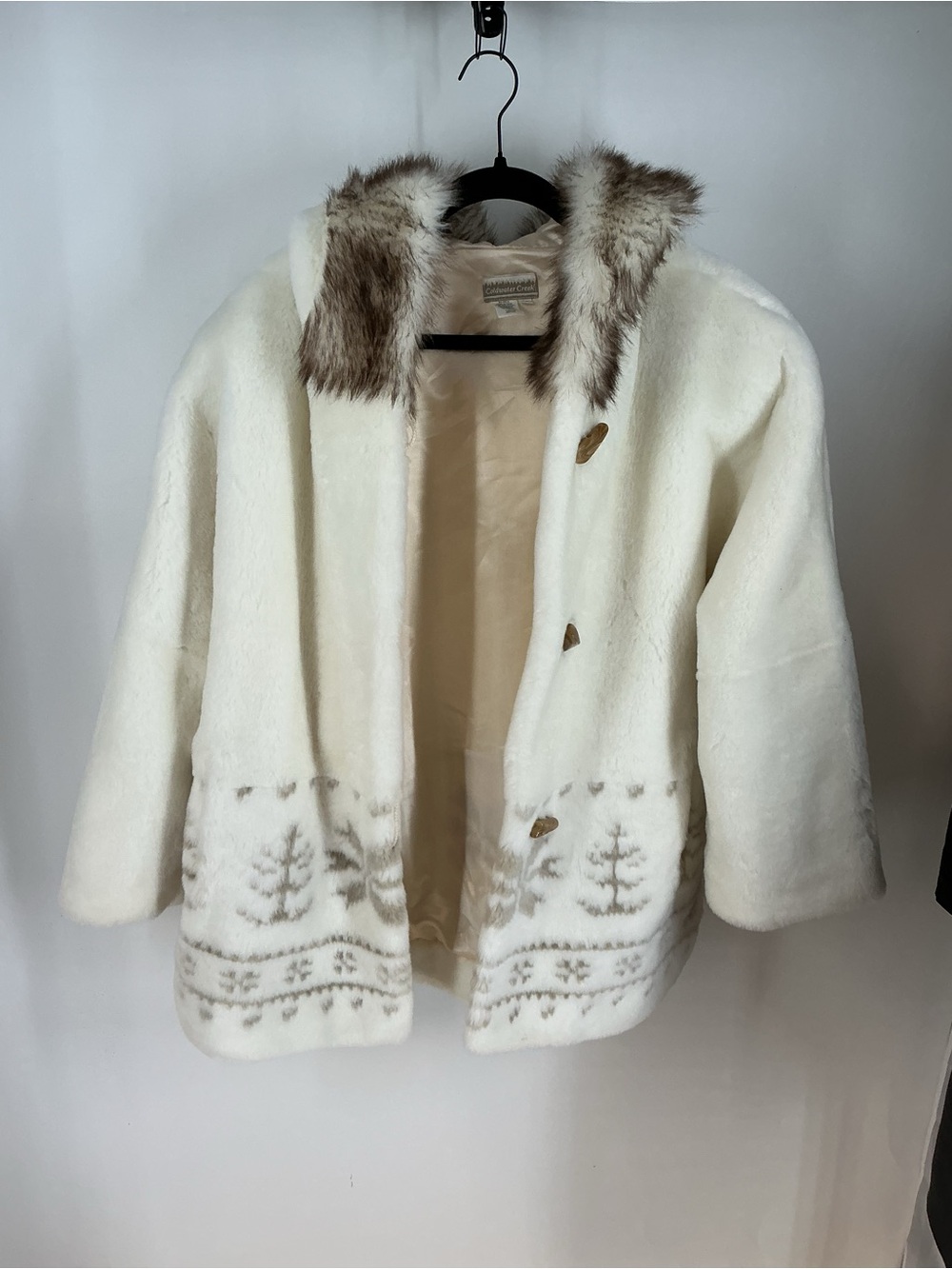 Cold water Creek Cozy Faux Fur-Trim White Winter Coat PS